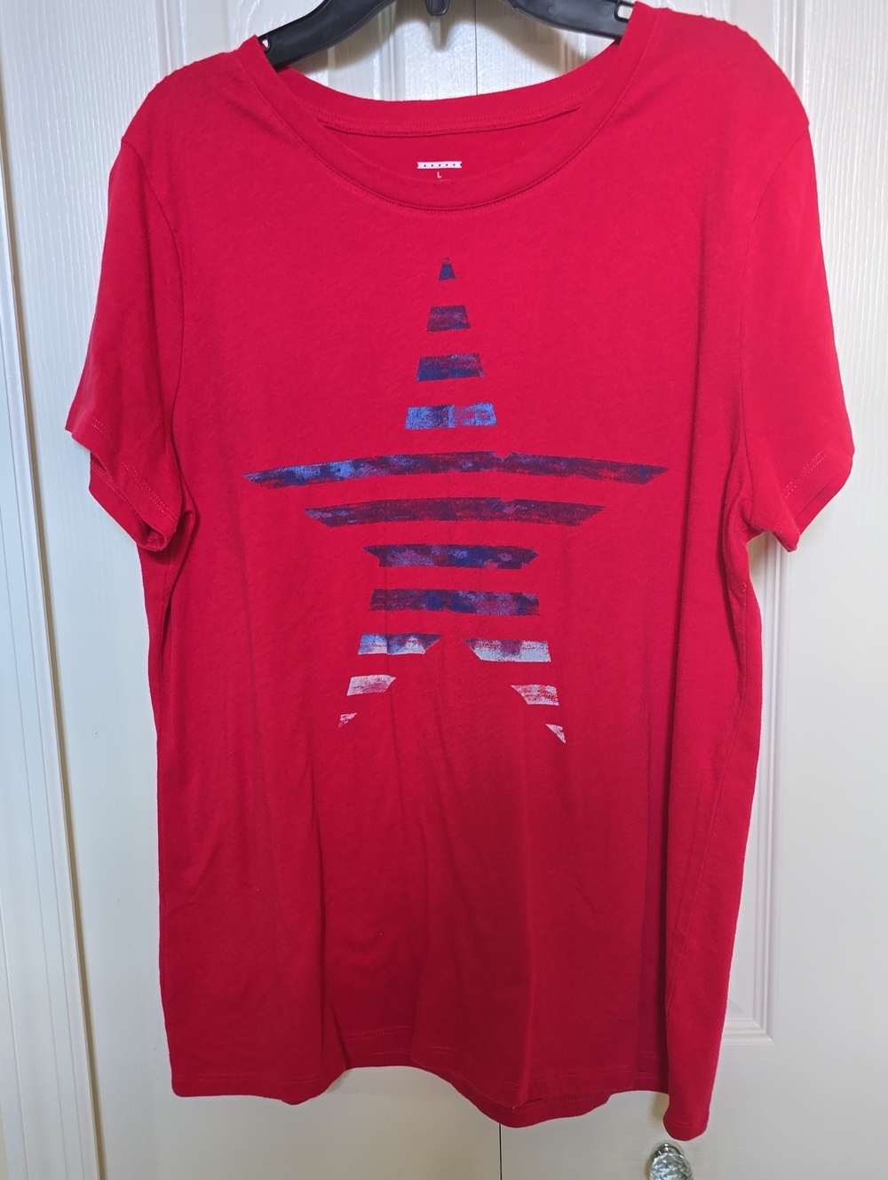Bright Red Crewneck Tee with Star Detail - Picture 1 of 3
